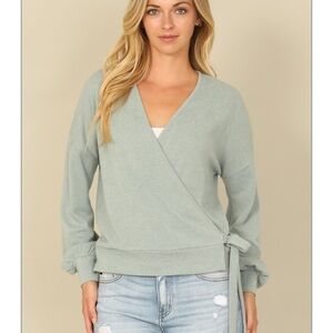 Women's tie side sea salt blue top